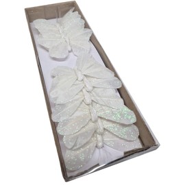 Floral Craft Feather Butterflies Pack of 12 - Butterfly on Wire Stems (8cm White)