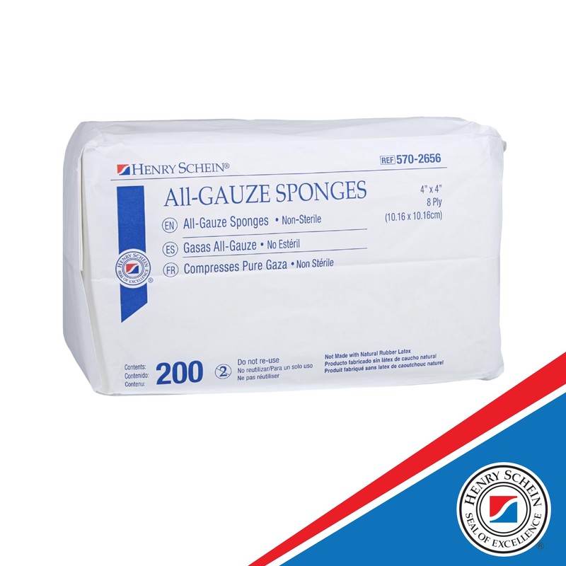 Henry Schein 200/Pack Non-Sterile Gauze Pads 4’’ x 4’’ for