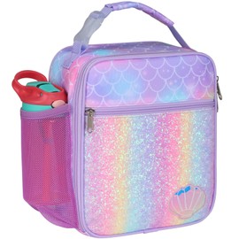 Bagseri Lunch Bag for Girls - Kids Lunch Box for Girls Reusable Leak-Proof and Insulated Kids Lunch Bag Toddler Lunch Box for Daycare and School, Glitter Purple Mermaid Scale