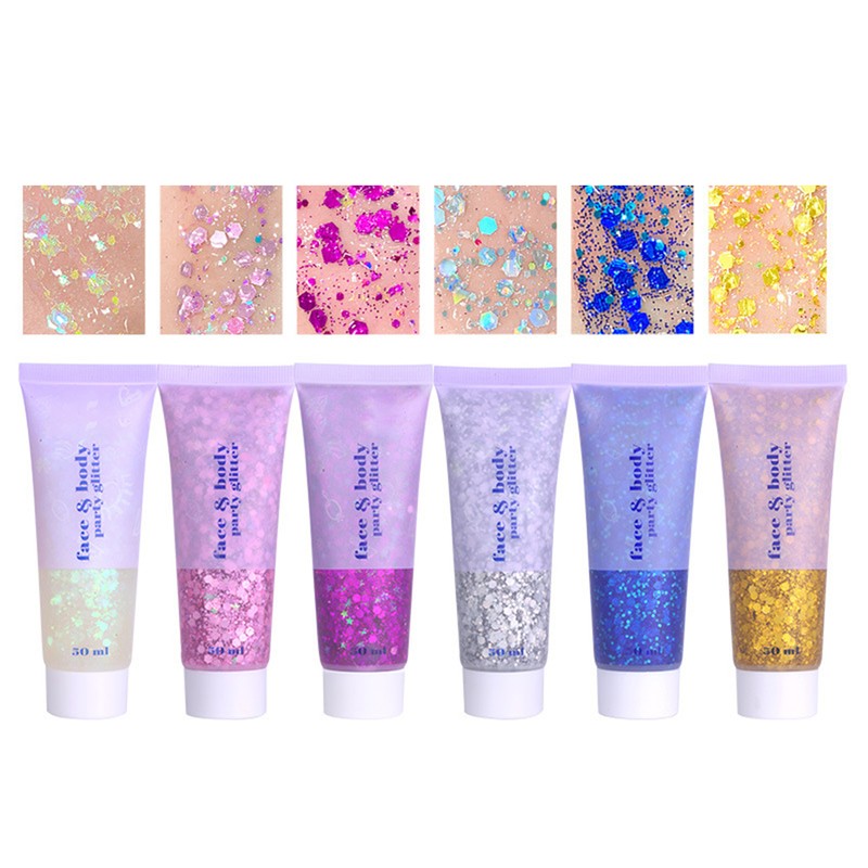 6 Color Sequins Glitter Body Gel 50ml Glitter Liquid Festival