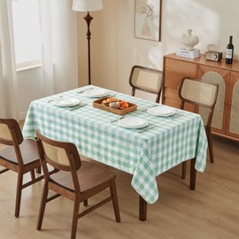 WAITER TREE Rectangle Checkered Tablecloth Water Resistant Spillproof and Washable Gingham Table Cloth for Dining Camping Picnic Outdoor Parties (Green and White, 140 x 240cm)