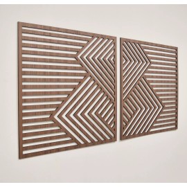 ZENLEY Boho Wood Wall Art Panels Set of 2 Square Geometric Abstract Minimalist Boho Art