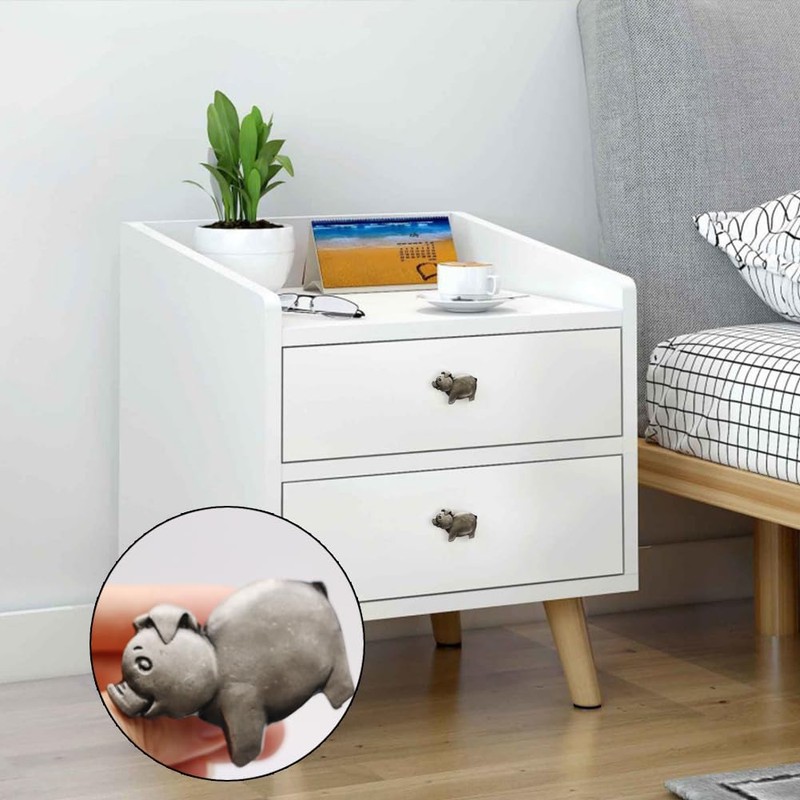 Hdtyyln Cute Pig Knobs, 4 Pcs Ancient Silver Animal Zinc