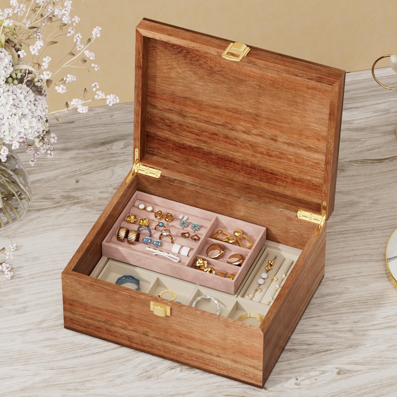 Yaoyiizy Wooden Keepsake Box, Acacia Memory Box with a Hinged