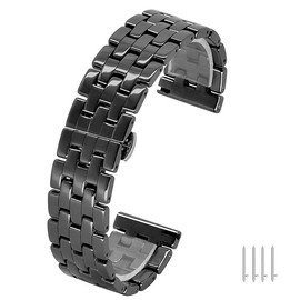 Kai Tian Ceramic Bracelet 20 mm 22 mm Quick Release Bracelets for Men Women Stainless Steel Butterfly Clasp Conical Black White, black, Bracelet