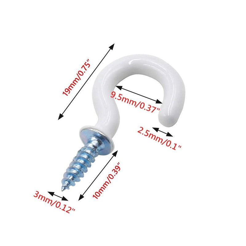 Biaungdo 100Pcs Vinyl Coated Metal Cup Hook 3/4", Screw-in Ceiling