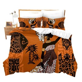 Loussiesd African Duvet Cover Set Double Size Ethnic African Landscape Print Bedding Set Afro Woman Animal Comforter Cover Aboriginal Bedspread Cover Microfiber Quilt Cover Luxury Zipper &Ties