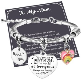 BOCHOI Mum Bracelet, Gifts for Mum Mother Bracelet from Son and Daughter Silver Charm Bracelets for Mother's Day Gift for Women