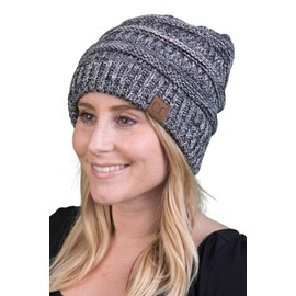 Funky Junque Women's Beanie Trendy Warm Chunky Soft Marled Cable Knit Slouchy Winter Hat, Four Tone Mix #31 - Grey, Black, Beige, Lt French Beige, One Size