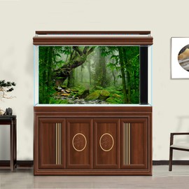 ZatiasMiller Tropical Forest Terrarium Background Stream Foggy Forest Terrarium Background Foggy Rainforest Green Huge Tree Aquarium Background Foggy Moss Tree Polyester Background Vinyl 24x16in