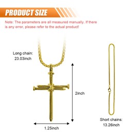 Nail Cross Pendant for Car Rearview Mirror Hanging Accessories - Metal Cross Necklace Ornament Car Interior Rear View Mirror Charm for Men Women - Universal Religious Cross Chain Decoration (Gold)
