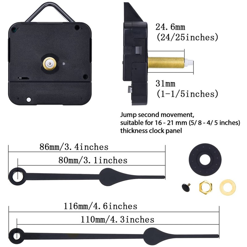 Long Shaft Clock Movement, 4/5 Inch Maximum Dial Thickness, 1-1/5