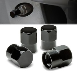 Pack of 8 Universal Polished Aluminum Tire Rim Valve Air Port Dust Cover Stem Caps, Anodized & Powdercoated, Hexagon Style, Black Color