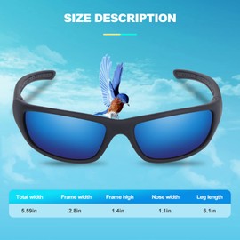 Vimbloom Sunglasses Men's Polarised Sports Glasses Cycling Glasses with UV 400 Protection Driving Running Cycling Golf for Fishing Men Women VI367 (Black Matte Blue)