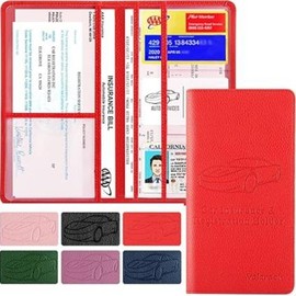 Premium Car Registration and Insurance Card Holder, Car Document Holder for Cards, Driver License & other Essential Documents - Color: Red