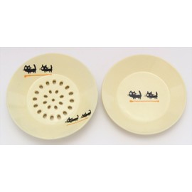 Kakamoto SOUSEN Medium Plate, Orange, 5.9 inches (15 cm), Setoyaki Dish with Black Cat Pattern