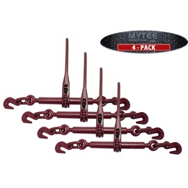 Mytee Products (4 Pack) 3/8"-1/2" Heavy Duty Ratchet Lever Load Binder w/Grab Hooks 9,200 Lbs Working Load Limit - Red | Tie Down Hauling Chain Binders for Flatbed Truck Trailer