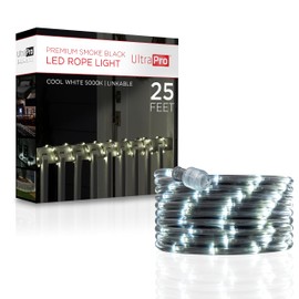 UltraPro LED Rope Lights, 25ft Premium Smoke Black Rope, Cool White Light 5000K, Indoor/Outdoor, Discreet, Elegant, Flexible, Linkable, Durable, Rope Lights Outdoor, 67118