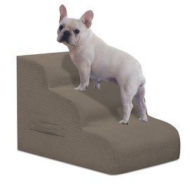 Mesa Lemon Dog Steps for Small Dogs, 3-Step Pet Ramp Stairs for High Beds and Sofa, Non-Slip Pet Stairs for Small Dogs and Cats, Removable and Easy to Clean Cover, Light Brown
