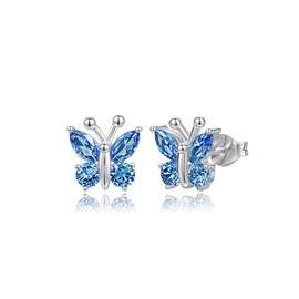 Butterfly Earrings for Women with Birthstone: 925 Sterling Silver Birthstone Earrings Stud Hypoallergenic Lightweight Cute Jewelry Birthday Gift for Daughter Women Mom - December Tanzanite