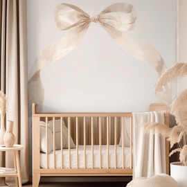 Fullhawl 59 x 45 Inch Large Boho Bow Wall Stickers Peel and Stick Coquette Girl Room Decor Large Watercolor Bow Stickers Preppy Waterproof Vinyl Decals Wall Decor for Girl Room Nursery (Pastel Brown)