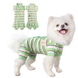 TONY HOBY Dog Pajamas, Dog Jumpsuit 4 Legged Pajamas with Green Stripe, Female Dog Pajamas Pet Clothes for Small Medium Size Dog (Green&White, Girl, L)