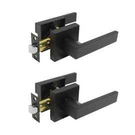 Probrico Matte Black Passage Door Levers Square Hall Closet Handles, Heavy Duty Interior Non-Locking Lever Sets, Reversible for Right & Left Side, 2 Pack