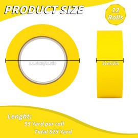 Oleitodh 12 Rolls Yellow Painters Tape Bulk 2 inch x 660 Yards, Painters Masking Tape No Residue Wall Painting Tape Artist Tape Trim Edge Finishing Tape for Wall Painting Decoration DIY Supplies