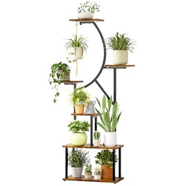 TOMNK Plant Stand Indoor, Curved Design Flower Stand for Living Room, Bedroom, Patio Decor, Black