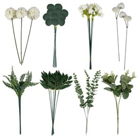 LUMITERRA Pack of 55 Artificial Branches & Artificial Flowers, White Flowers Leaves, Artificial Decorative Branches, Artificial Flowers, Eucalyptus Hydrangeas for DIY Bouquet, Bridal Bouquet, Wedding