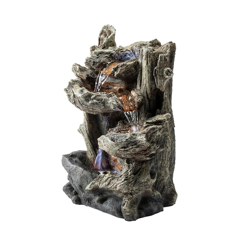 Alpine Corporation - 14" Tall Indoor Tiered Log Tabletop Fountain