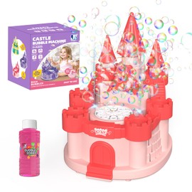 Babuloo Castle Bubble Machine, Automatic Bubble Maker Toys for Kids 10000+ Bubbles per Minute with 2 Lights/10 Holes/Solution, Light Up Bubble Machine for Outdoor Party Wedding Gift, Pink