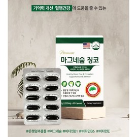 I&U Networks Premium Magnesium Gingko Memory Improvement Blood Circulation Health Flavonol Glycosides 60 Capsules, 3 Pieces / 프리미엄 마그네슘 징코 기억력 개선 혈행건강 플라보놀배당체 60캡슐, 3개
