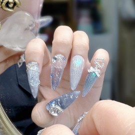 Glass rose handmade nail - Almond / 글라스 로즈 수제네일 - 아몬드
