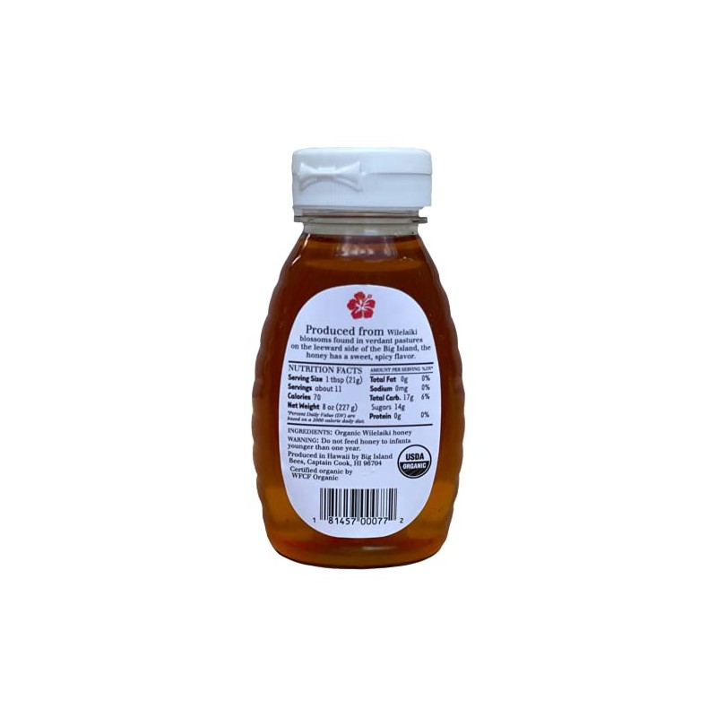 Honua Pure Hawaiian Honey 8 Ounce (Organic Wilelaiki Blossom)