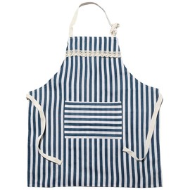 CABODYALS Blue Striped Cotton Apron Sleeveless With Large Pockets Adjustable Straps And Waist Ties Floral Lace Trimming Fabric Utility Work Cloth Aprons for Home Kitchen Cooking Garden Artist Diy