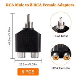 KUOQIY RCA Splitter Adapter, RCA 1 Male to 2 Female Phono Male AV Video Y Splitter for Subwoofer, Amplifier, TV, Digital Audio, Nickel-Plated, Pack of 6