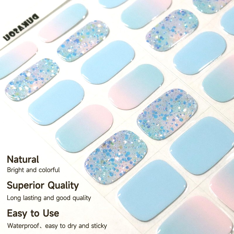 DUKASOU Semi Cured Gel Nail Strips, 28 pcs Gel Nail