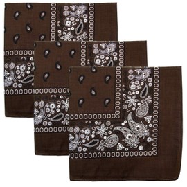 3 PK Cowboy Bandanas 100% Cotton 22 x 22 inch - Dark Brown