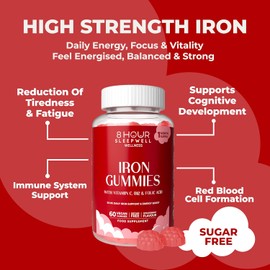 Iron Gummies – Sugar-Free & Vegan | High Strength 20mg for Energy, Immunity | with Vitamin C, B12 & Folic Acid | Alternative to Iron Tablets & Drops | Supplements for Women & Men | 1 Month Supply
