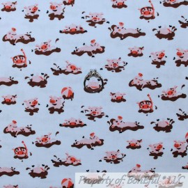 Riley Blake BonEful FABRIC FQ Cotton Quilt White Scenic Farm Animal Pink PIG Boy Girl Unisex