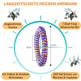 Olleeno® Mückenschutz Armband Moskito Insektenschutz Armband für Outdoor Camping Wandern Sport Anti Mückenarmband für Kinder und Erwachsene (14 Stück + 60 Mückenabwehr Aufkleber)