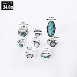Retro Turquoise Knuckle Rings Set for Women Men Stackable Silver Chunky Gothic Oval Rings Pack Joint Finger Stacking Nail Ring Jewelry Gifts (B)