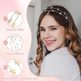 Pack of 2 Star Headbands, Glitter Hair Accessories, Star Headwear, Rhinestone Alloy Headpiece, Decorative, Star Headwear, for Women Party, Girls, Bridesmaids (Gold + Silver)