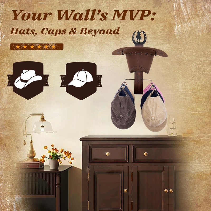 SCUNDA Cowboy Hat Rack for Wall, Rustic Western Hat Holder,