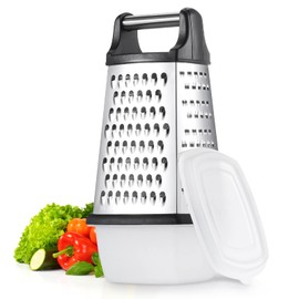 TELANKS Square Grater, Stainless Steel Grater (24 x 12 cm), 4-Sided Grater with Container, Grater for Vegetables, Kitchen Grater, Ideal as a Potato Grater, Vegetable Slicer, Cheese, Dishwasher Safe