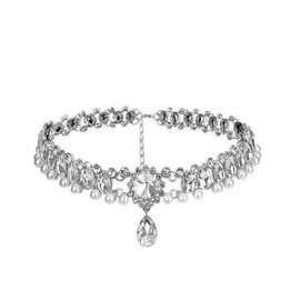 BSLVWG Rhinestone Choker Necklace Silver Diamond Pearl Necklaces Sparkly Crystal Necklace Chain Bridal Wedding Jewerly Party Prom Accessories for Women and Girls