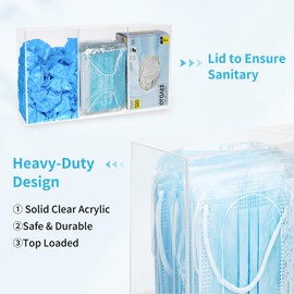 zoomto Storage Standard Triple Box Holder Wall Mount Glove Dispenser, Clear Acrylic Mountable Glove Box Holder with 3 Compartments-16.54" x 3.70" x 9.84‘’(LxWxH)