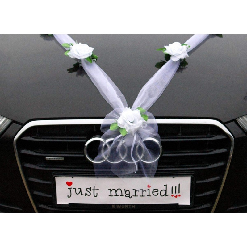 Autoschmuck Organza M garland with roses for bride and groom