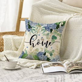 Hydrangea Flowers Spring Throw Pillow Cover, 18 x 18 Inch Seasonal Cushion Case Decoration for Home Sofa Couch